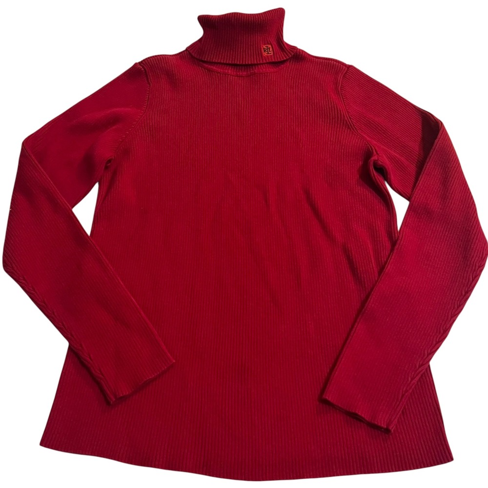 Lauren Ralph Lauren Ribbed Knit Solid Red Turtleneck Sweater Women's Size Medium